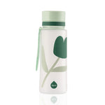 EQUA Trinkflasche aus BPA freiem hochwertigem Eastman Tritan Kunststoff - fasst 600ml - mit grünem Tulpen Blumen Muster - Tinkflasche mit Trageband. Pflegeleicht. 