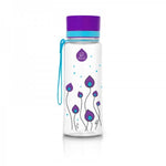 EQUA Trinkflasche aus BPA freiem hochwertigem Eastman Tritan Kunststoff - fasst 600ml - mit Fantasie Pflanzen dunkelviolett - mit Deckel und Bändel in violett
