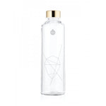 Transparente ultra klare Trinkflasche Glas mit weissem Diamantmuster aufgedruckt.