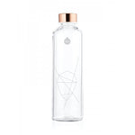 Transparente ultra klare Trinkflasche Glas mit weissem Diamantmuster aufgedruckt.