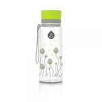 EQUA Trinkflasche aus BPA freiem hochwertigem Eastman Tritan Kunststoff - fasst 400ml - mit Fantasie Pflanzen in leuchtendem hellgrün - mit Deckel und Bändel in violett
