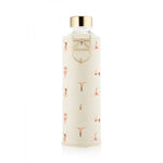 EQUA Trinkflasche Playa 750 ml - transparente Glasflasche mit Schutzhülle cremefarben mit Frauen Comics im Badeanzug in Turn Posen.