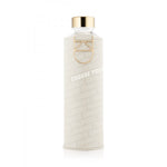 EQUA Trinkflasche Choose Yourself 750 ml - transparente Glasflasche mit Schutzhülle cremefarben mit Text Choose Yourself auf der Hülle.