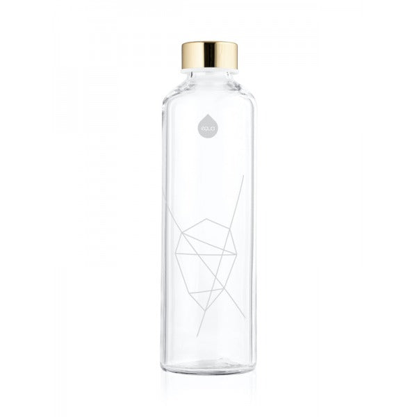 Flasche innen transparent aus ultra klarem Borosilikatglas mit Diamant Aufdruck.