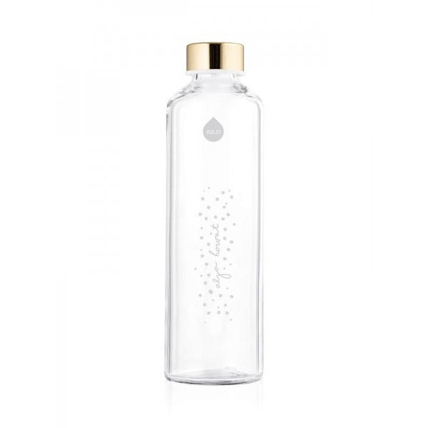 Flasche innen transparent aus ultra klarem Borosilikatglas mit Aufdruck Alja Horvat und Sternendesign - Druck in weiss.