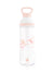 Transparente sportliche Trinkflasche mit pastellorangenem Grafik print. Hochwertiger Kunststoff BPA frei Eastman Tritan bruchsicher. Auslaufsicher. Mit Tragegriff oben. Leicht und vielseitig einsetzbar. Hergestellt in Österreich.
