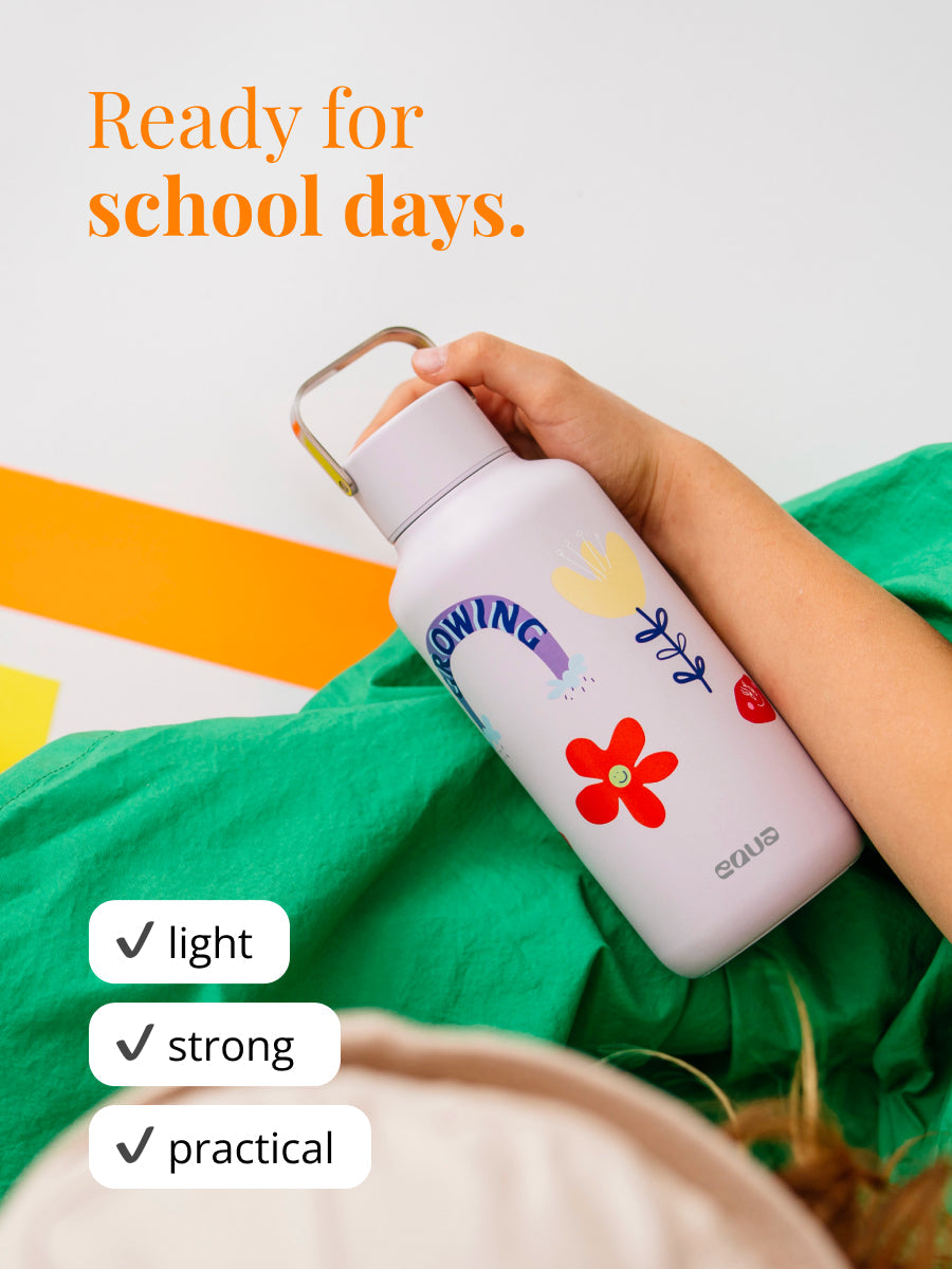 Leichte Trinkflasche - perfekter Begleiter für den Schultag - leicht, robust, praktisch und auslaufsicher - aus Edelstahl
