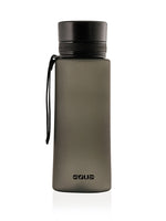 EQUA Trinkflasche aus BPA freiem hochwertigem Eastman Tritan Kunststoff - fasst 600ml - ohne Aufdruck - Deckel und Tragebändel - im semi transparenten matten schwarz.