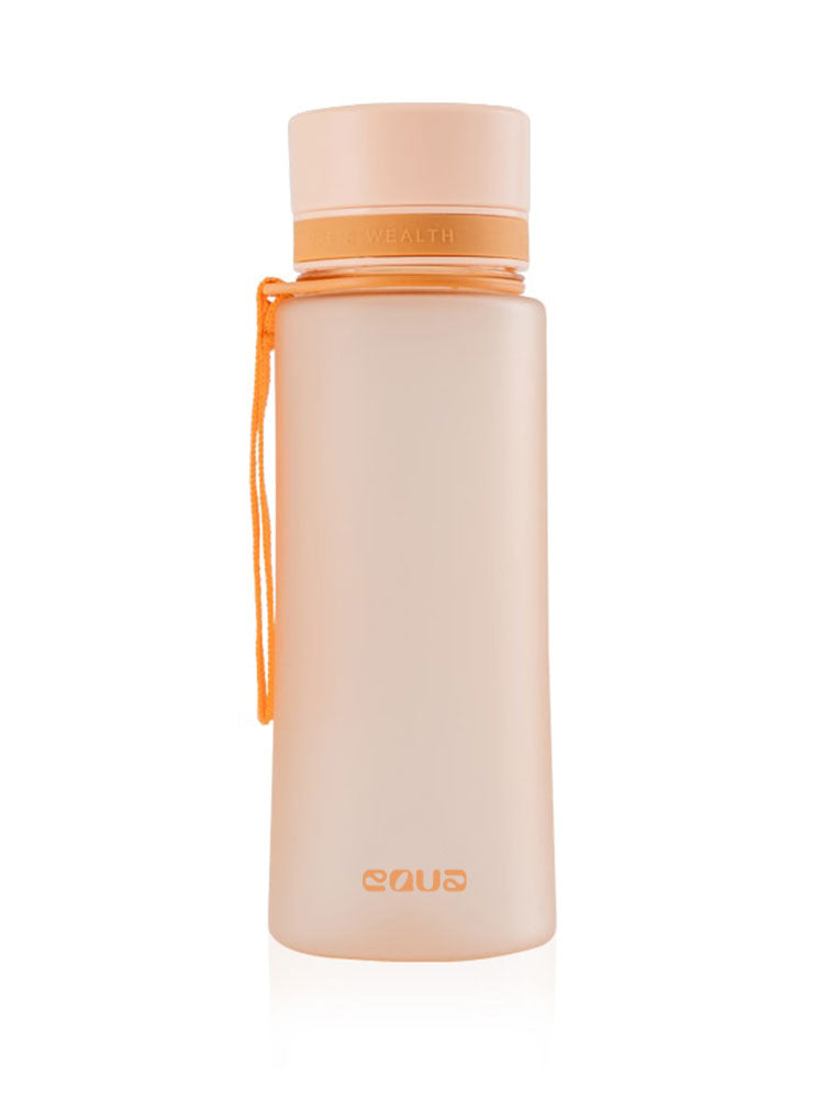 EQUA Trinkflasche aus BPA freiem hochwertigem Eastman Tritan Kunststoff - fasst 600ml - ohne Aufdruck - Deckel und Tragebändel - im hellem sonnenuntergangs Orange.