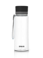EQUA Trinkflasche aus BPA freiem hochwertigem Eastman Tritan Kunststoff - fasst 600ml - ohne Aufdruck - transparent mit schwarzem Deckel und Tragebändel. Ideal auch zum bedrucken mit Ihrem Logo.