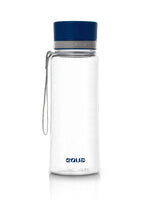 EQUA Trinkflasche aus BPA freiem hochwertigem Eastman Tritan Kunststoff - fasst 600ml - ohne Aufdruck - Deckel und Tragebändel - transparent mit blauem Deckel. Ideal auch zum bedrucken mit Ihrem Logo.