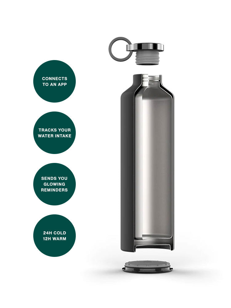 Querschnitt der Trinkflasche - zeigt die double wall Isolation und den Smart Tracker.