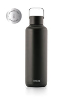 Thermos Trinkflasche aus hochwertigem doppelt vakuum isoliertem Edelstahl. Hält Getränke bis zu 24 Stunden kalt oder 12 Stunden heiss. Uni minimalistisch in der farbe dark grey (anthrazit).