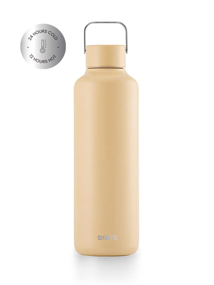 Thermos Trinkflasche aus hochwertigem doppelt vakuum isoliertem Edelstahl. Hält Getränke bis zu 24 Stunden kalt oder 12 Stunden heiss. Uni minimalistisch in der farbe beige. #600