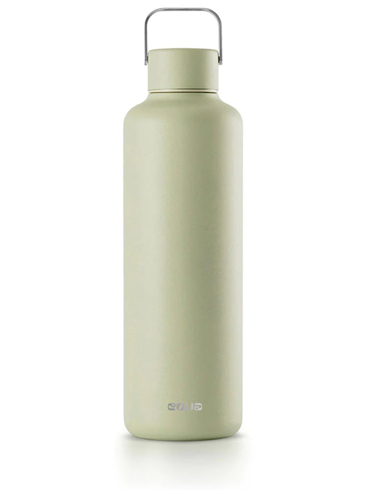 Ultraleichte 1000ml Trinkflasche aus hochwertigem Edelstahl - kompakt und leicht. Uni minimalistisch in der farbe matcha (pastellgrün). 