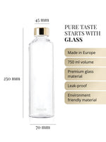 Flasche innen transparent aus ultra klarem Borosilikatglas ohne Aufdruck.
