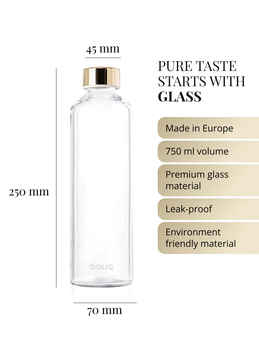 Flasche innen transparent aus ultra klarem Borosilikatglas ohne Aufdruck.