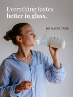 Alles schmeckt besser aus Glas: die Trink Erinnerung Bottle Glow ist aus hochwertigem Borosilikatglas und daher geschmacksneutral und erst noch hergestellt in Europa!