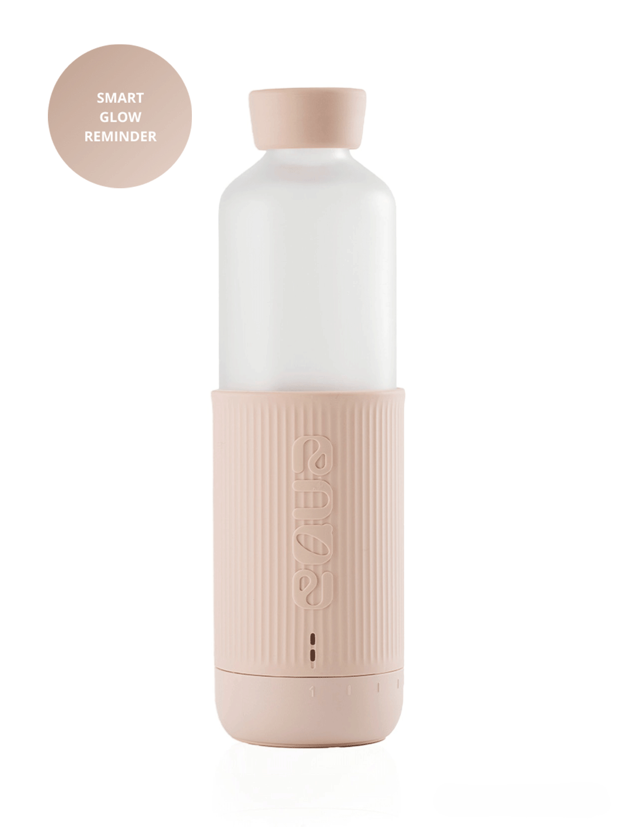 Trinkflasche mit Trinkreminder, damit Sie nie zu wenig trinken. Die Glow bottle hat einen Tracker und erinnert sie mit einem integrierten leuchten ans Trinken, wenn Sie es vergessen. Aus Borosilikatglast, hergestellt in der EU. Mattes Glas, Silikon Schutzhülle in der Farbe rosa.