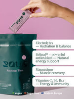 EQUA Recharge Tonic Cranberry Lime Vorteile: Ohne Zuckerzusatz, vegan, schnelle Hydratation und 1 kcal pro Portion