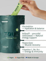 EQUA Recharge Tonic Lemon Green Tea Vorteile: Zuckerfrei, schnelle Hydratation, natürliche Energie und 1 kcal pro Portion