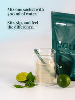 Rückseite der EQUA Recharge Tonic Lime & Mint Verpackung mit Verzehrempfehlung und Anwendungshinweisen