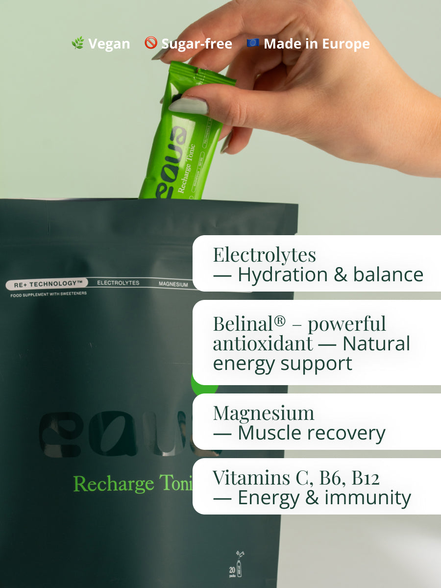 EQUA Recharge Tonic Sour Apple Vorteile: Zuckerfrei, schnelle Hydratation, natürliche Energie und 1 kcal pro Portion