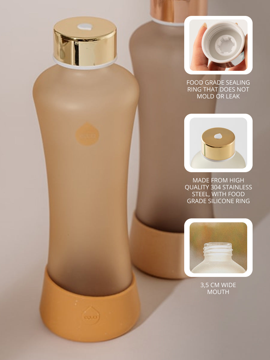 Glastrinkflasche EQUA Magnolia Deckel mit lebensmittelechte Edelstahl und Silikondichtung 