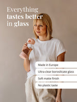 Trinkflasche Glas auslaufsicher dank Edelstahldeckel mit Silikonring innen - kann einzeln nachbestellt und gewechselt werden