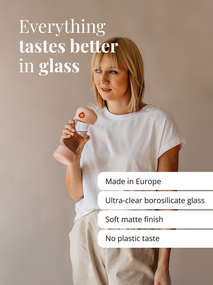 Alle Getränke schmecken besser aus der Glasflasche dank Geschmacksneutralität. Made in EU - hergestellt in Europa. Kein Plastik oder Edelstahlgeschmack.