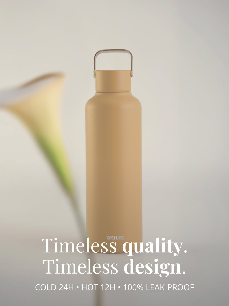 Edelstahl Trinkflasche Thermo mit zeitloser Qualität: hält Getränke bis zu 24 Stunden kalt oder 12 Stunden heiss und ist auslaufsicher.