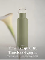 Edelstahl Trinkflasche Thermo mit zeitloser Qualität: hält Getränke bis zu 24 Stunden kalt oder 12 Stunden heiss und ist auslaufsicher.