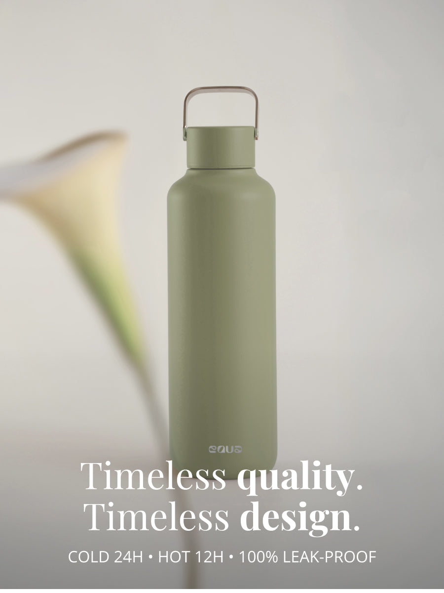 Edelstahl Trinkflasche Thermo mit zeitloser Qualität: hält Getränke bis zu 24 Stunden kalt oder 12 Stunden heiss und ist auslaufsicher.