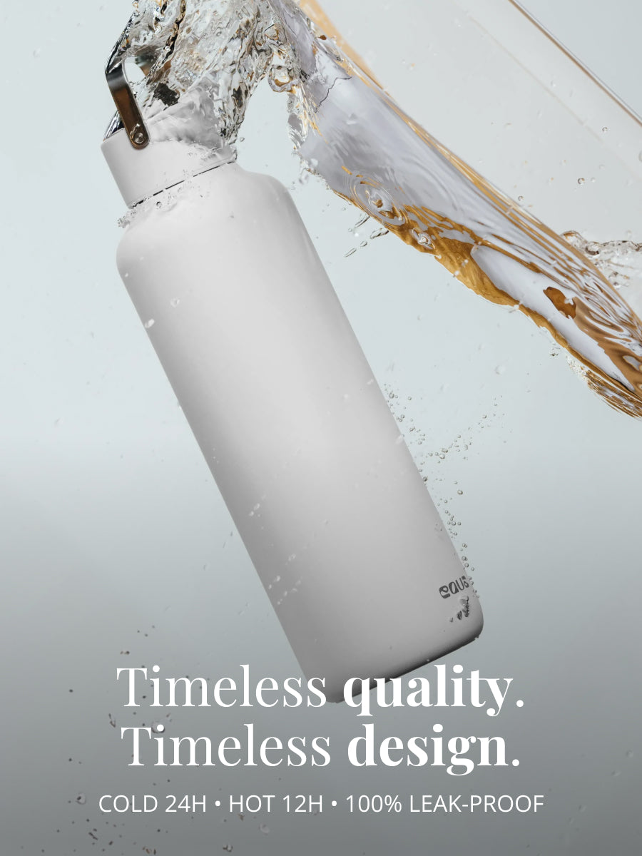 Edelstahl Trinkflasche Thermo mit zeitloser Qualität: hält Getränke bis zu 24 Stunden kalt oder 12 Stunden heiss und ist auslaufsicher.