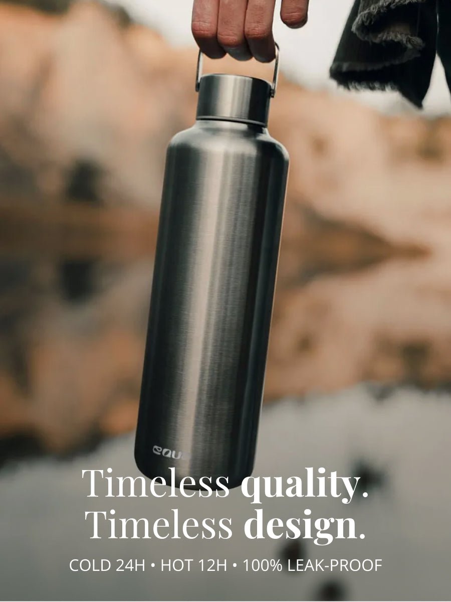 Edelstahl Trinkflasche Thermo mit zeitloser Qualität: hält Getränke bis zu 24 Stunden kalt oder 12 Stunden heiss und ist auslaufsicher.