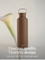 Edelstahl Trinkflasche Thermo mit zeitloser Qualität: hält Getränke bis zu 24 Stunden kalt oder 12 Stunden heiss und ist auslaufsicher.