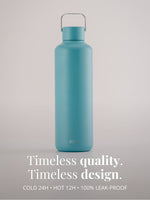 Edelstahl Trinkflasche Thermo mit zeitloser Qualität: hält Getränke bis zu 24 Stunden kalt oder 12 Stunden heiss und ist auslaufsicher.