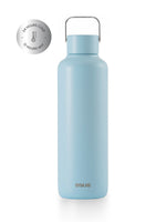 Thermos Trinkflasche aus hochwertigem doppelt vakuum isoliertem Edelstahl. Hält Getränke bis zu 24 Stunden kalt oder 12 Stunden heiss. Uni minimalistisch in der farbe türkis.