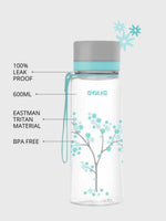 EQUA Trinkflasche aus BPA freiem hochwertigem Eastman Tritan Kunststoff - fasst 600ml - mit verträumtem Mint Blossem Print - Baum mit blumenartigen Blässtern in mint und grau. In über 25 verschiedene Designs erhältlich?
