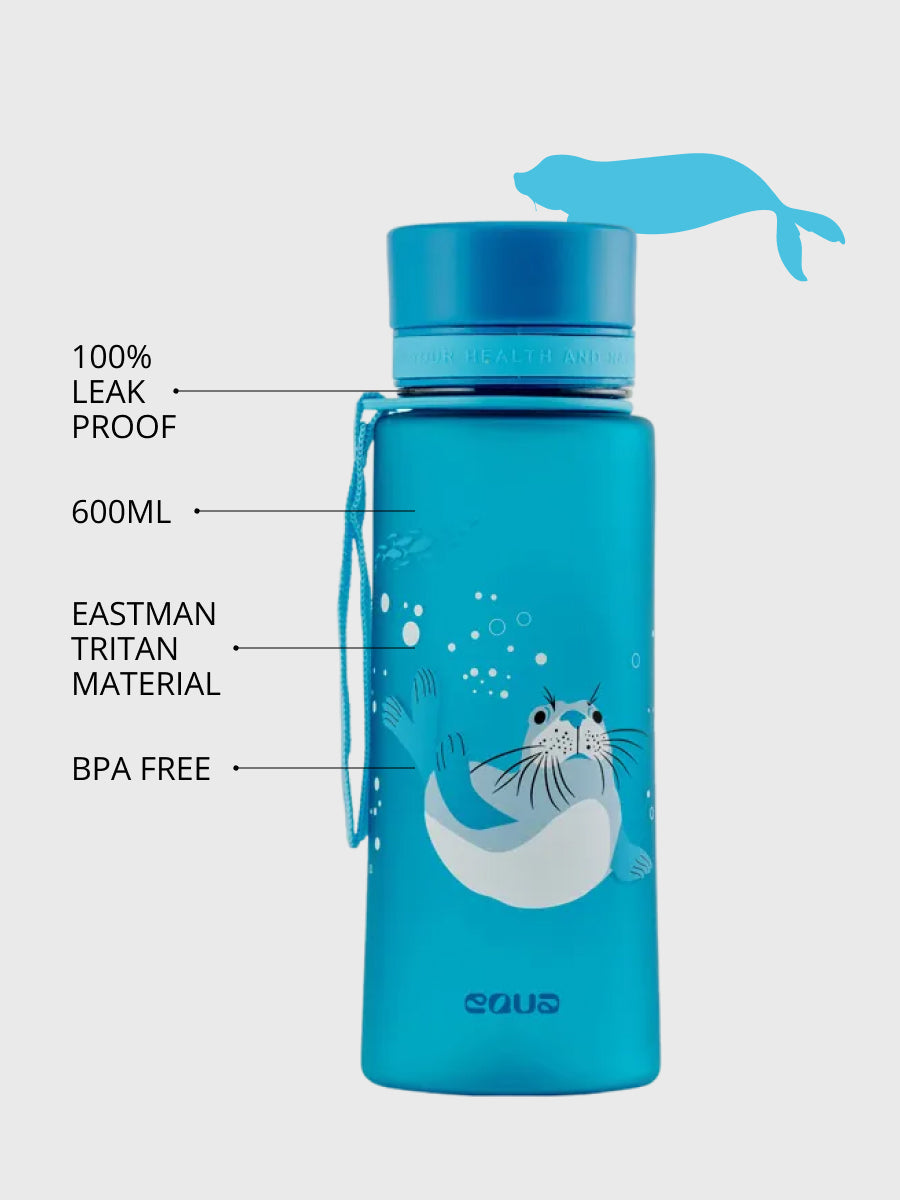 BPA freie Plastiktrinkflasche aus hochwertigem Eastman Tritan - mit praktischem Tragehenkel - Trageband. Volumen 600ml. Auslaufsicher und einfach zum Öffnen und Schliessen des Deckels.