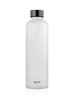 EQUA minimalistische Velvet Black Trinkflasche 750 ml - milchige matte Oberfläche weisslich, deckel und logodruck in schwarz