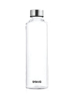 Glastrinkflasche in weisser weicher Hülle - cool auch für Frauen die es minimalistisch mögen und trotzdem etwas glamour. 