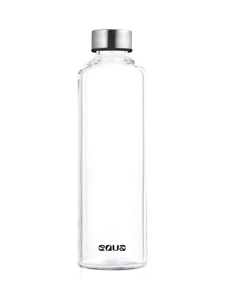 Glastrinkflasche in weisser weicher Hülle - cool auch für Frauen die es minimalistisch mögen und trotzdem etwas glamour. 
