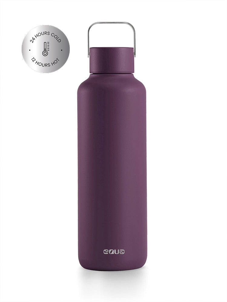 Thermos Trinkflasche aus hochwertigem doppelt vakuum isoliertem Edelstahl. Hält Getränke bis zu 24 Stunden kalt oder 12 Stunden heiss. Uni minimalistisch in der Farbe Mulberry (aubergine).