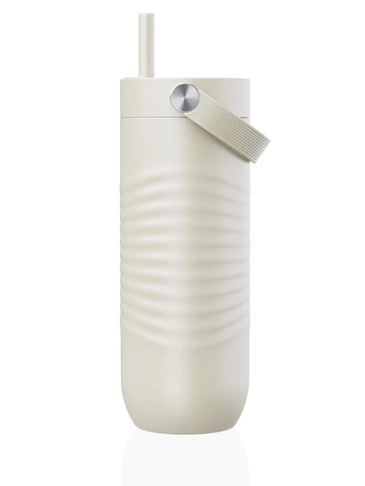 EQUA Big Cup 1000ml Thermobecher aus Edelstahl in Weiss mit Strohhalm und Tragegriff